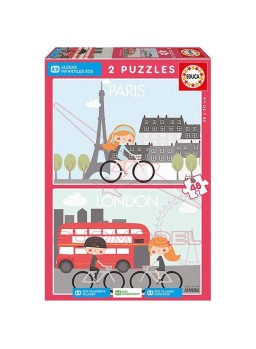 Puzzle 2 x 48 Paris y Londres. Aldeas infantiles